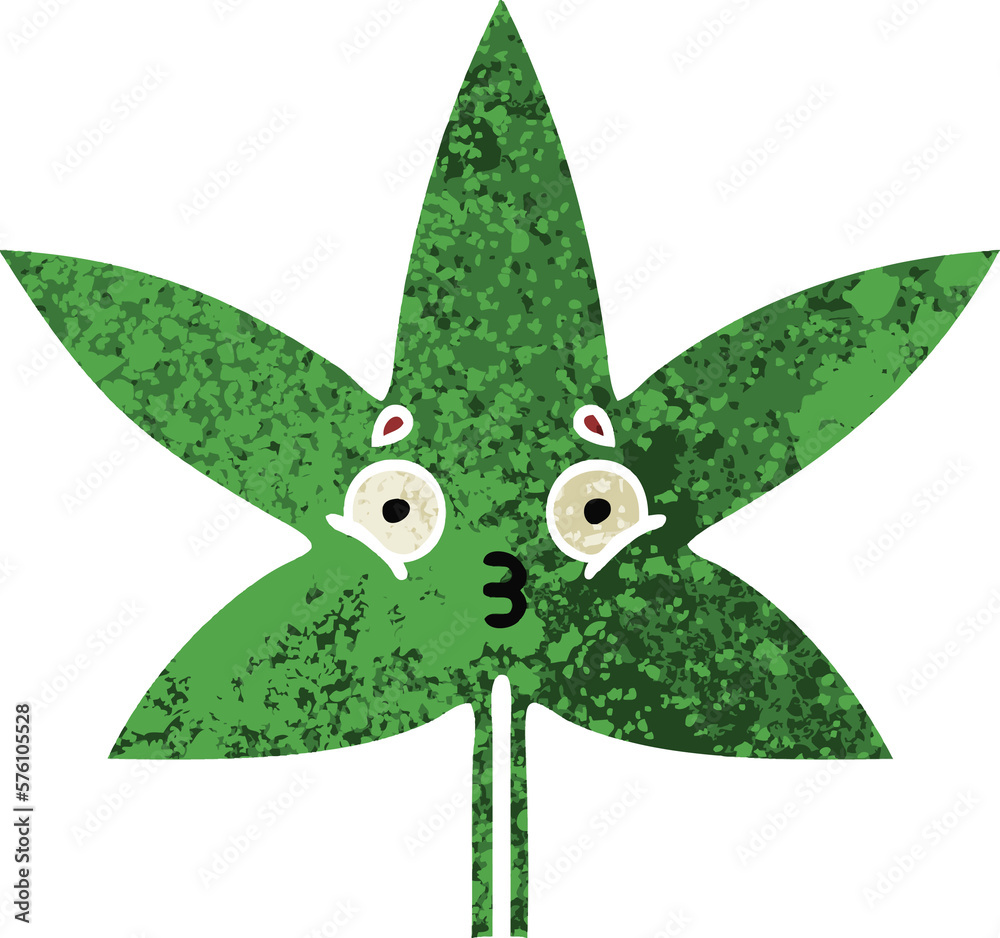 retro illustration style cartoon marijuana leaf