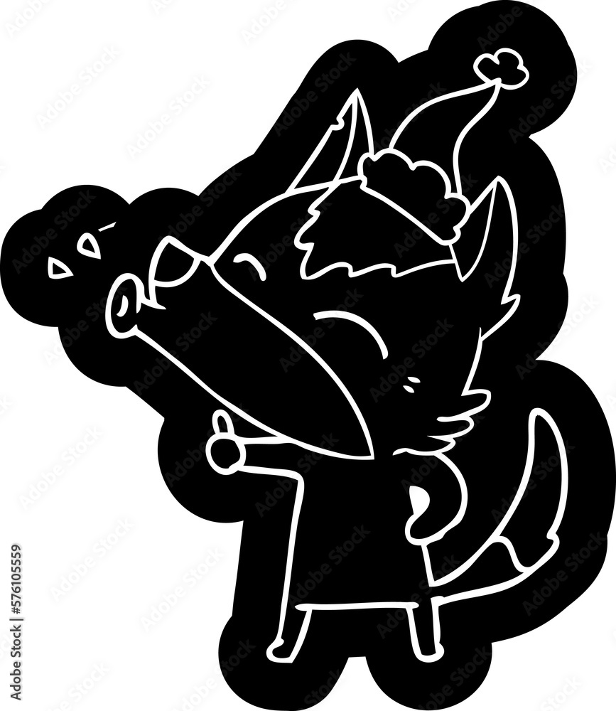 howling wolf cartoon icon of a wearing santa hat