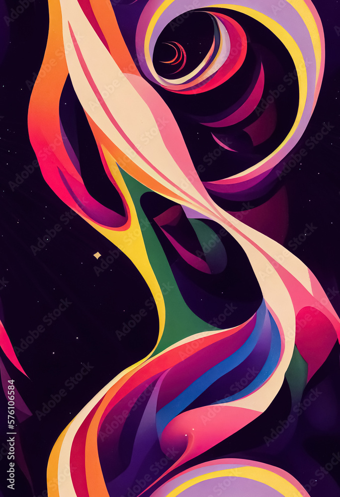 Abstract wavy psychedelic groovy retro style futuristic cosmic background. Generative AI