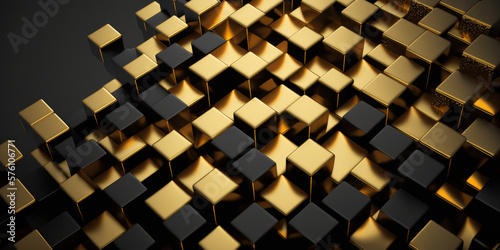 Abstract golden and black cubes. Colorful luxury 3d background. Cubic texture.