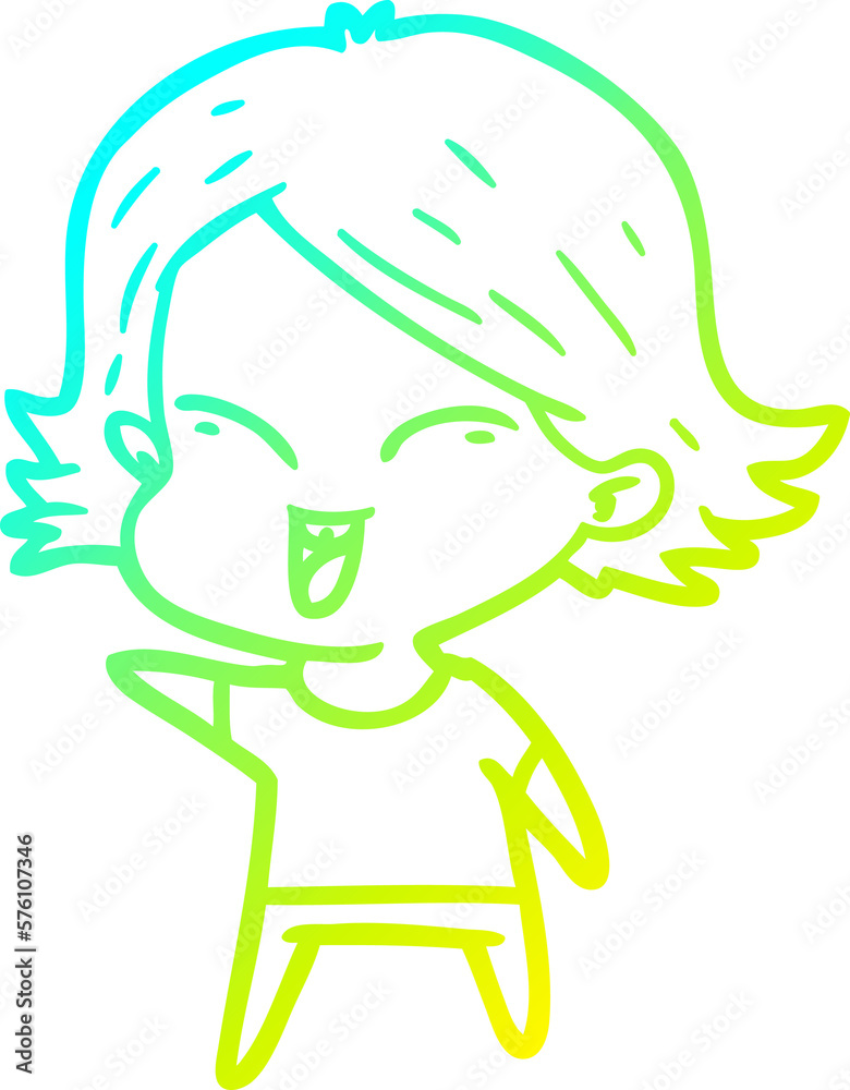 cold gradient line drawing happy cartoon girl