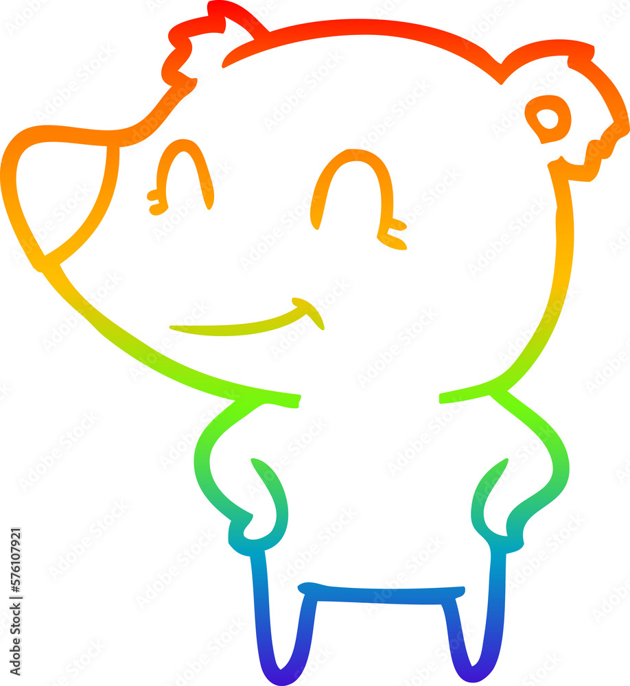 rainbow gradient line drawing friendly bear with hands on hips