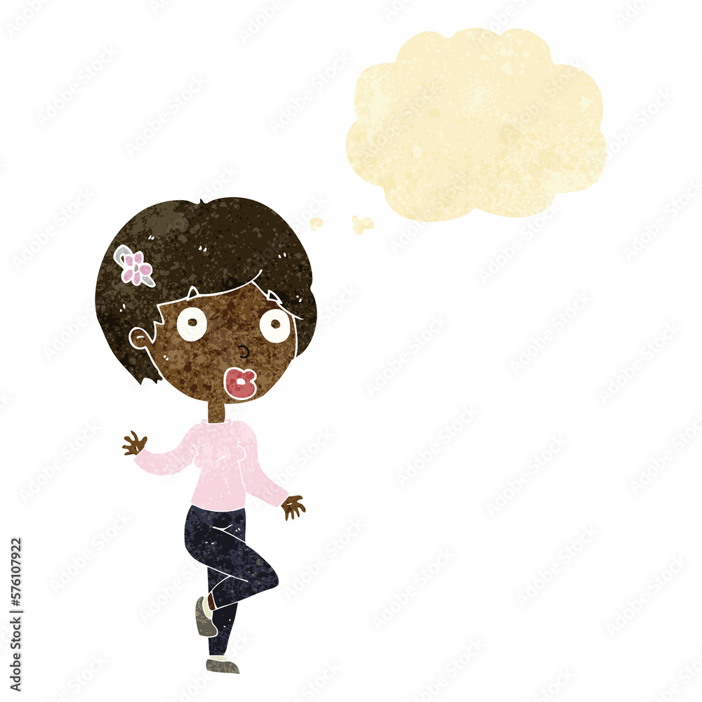 cartoon surprised woman with thought bubble cartoon surprised woman with thought bubble