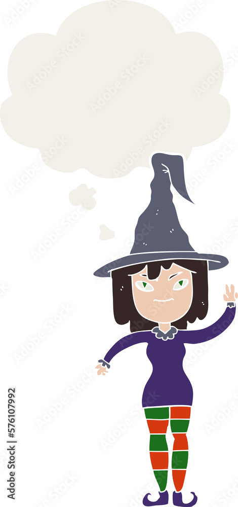 cartoon witch and thought bubble in retro style cartoon witch and thought bubble in retro style
