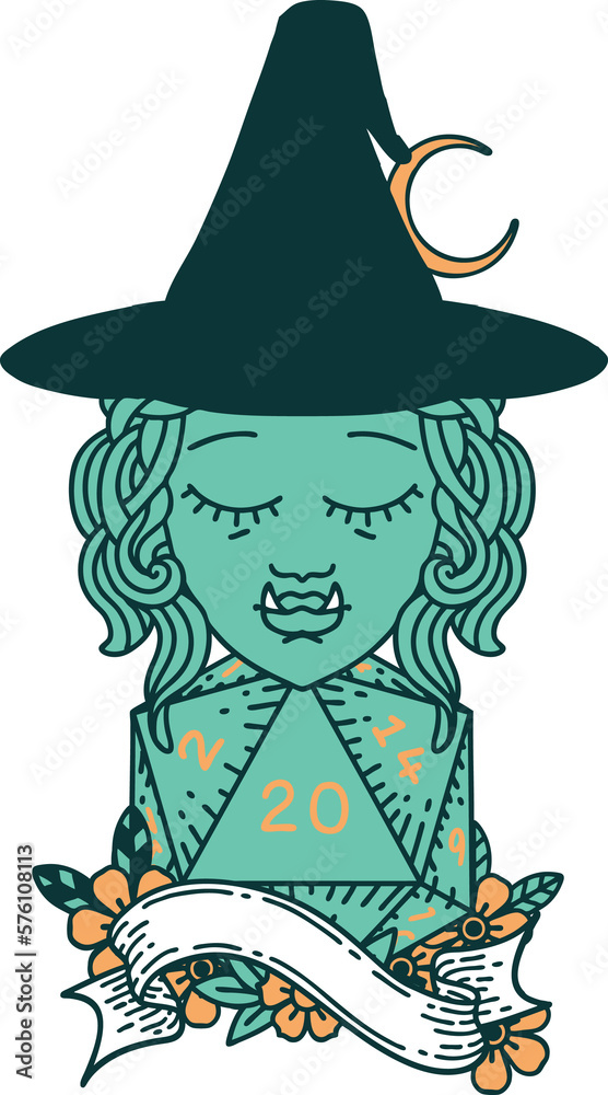 half orc mage with natural 20 dice roll illustration half orc mage with natural 20 dice roll illustration