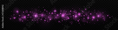 Pink sparks and glitter special light effect. Shining bokeh is isolated on a transparent background.