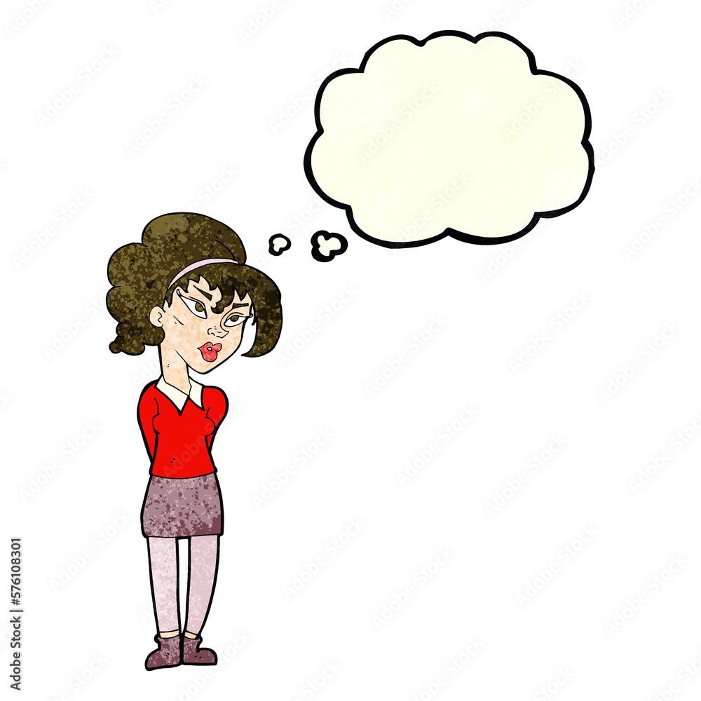 cartoon pretty girl tilting head with thought bubble cartoon pretty girl tilting head with thought bubble