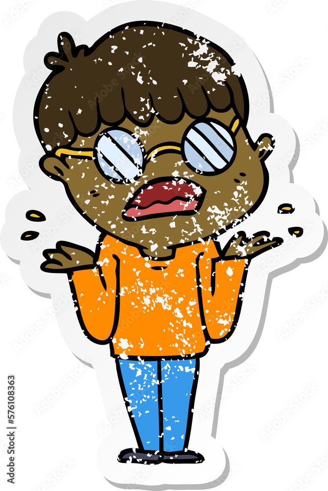 Fototapeta premium distressed sticker of a cartoon confused boy wearing spectacles