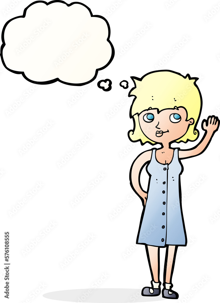cartoon pretty woman waving with thought bubble cartoon pretty woman waving with thought bubble
