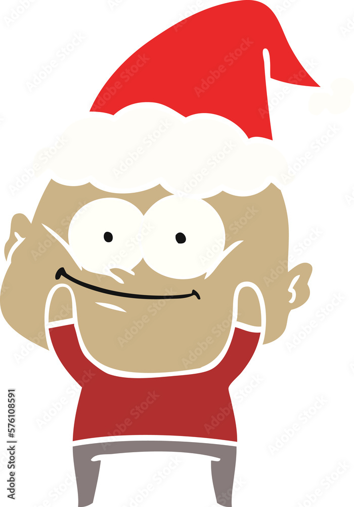 flat color illustration of a bald man staring wearing santa hat flat color illustration of a bald man staring wearing santa hat