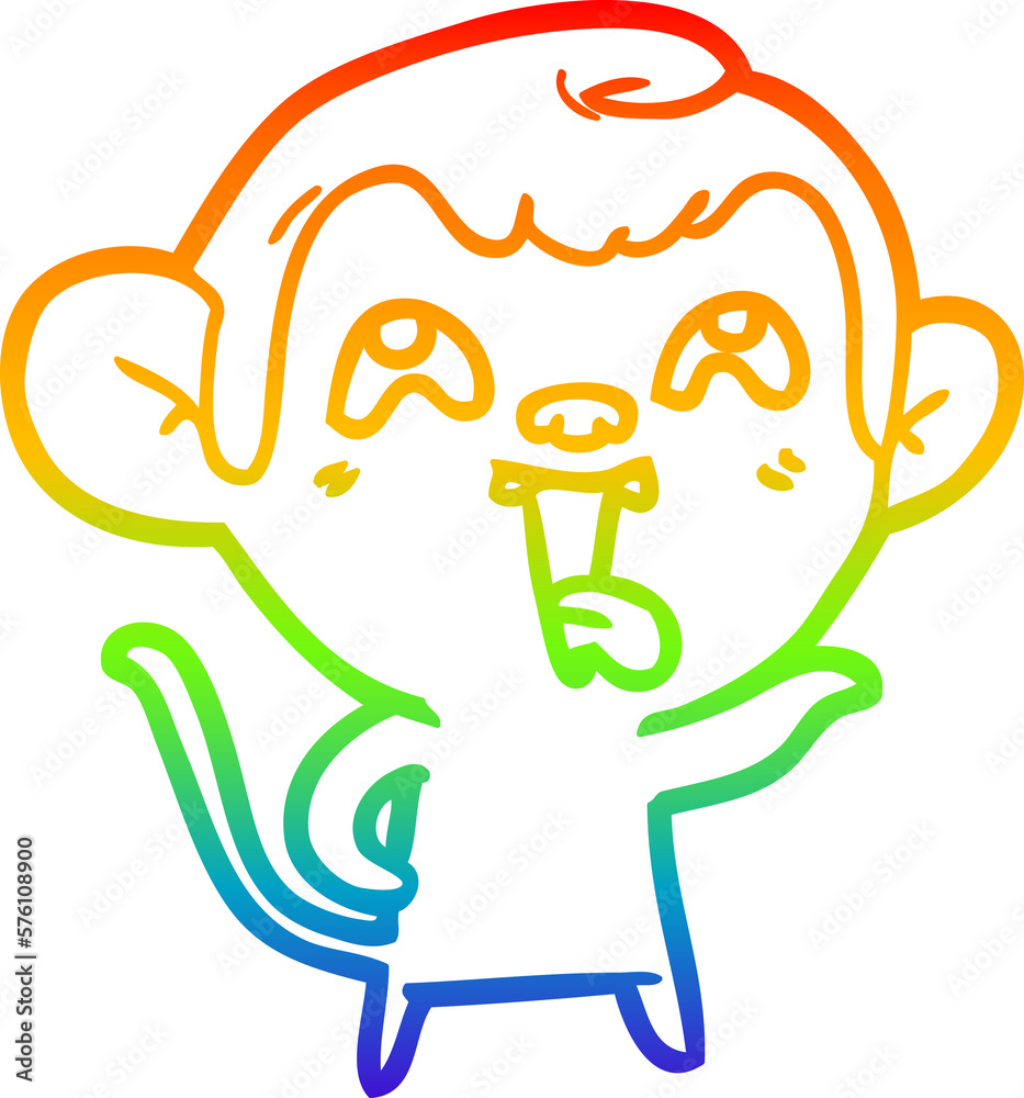 rainbow gradient line drawing crazy cartoon monkey