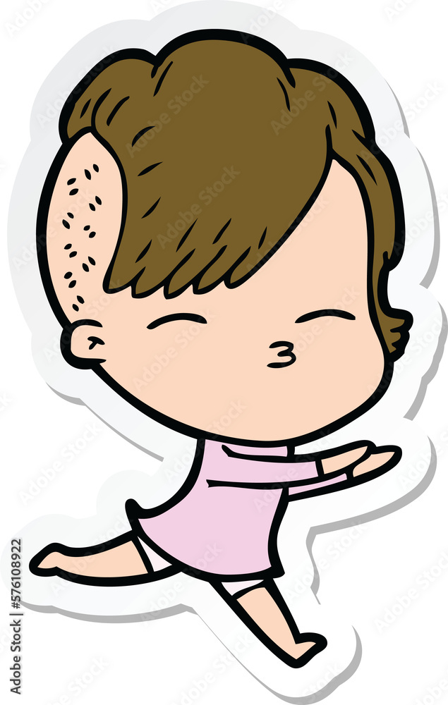 sticker of a cartoon squinting girl running sticker of a cartoon squinting girl running