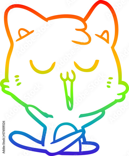 rainbow gradient line drawing cartoon cat singing