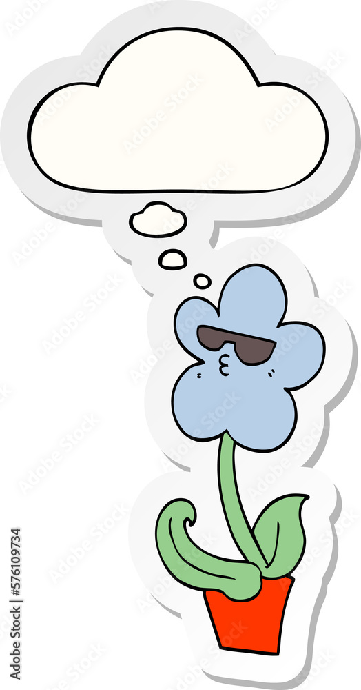 Obraz premium cool cartoon flower and thought bubble as a printed sticker