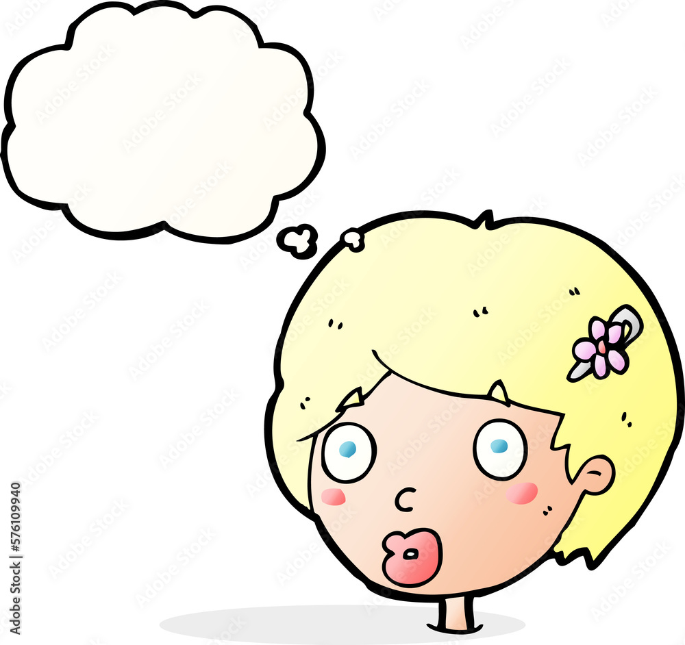 cartoon surprised female face with thought bubble cartoon surprised female face with thought bubble