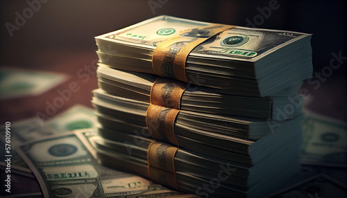 Stack of dollars money cash. Created with Generative AI technology