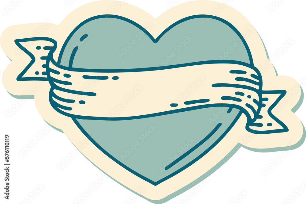 tattoo style sticker of a heart and banner tattoo style sticker of a heart and banner