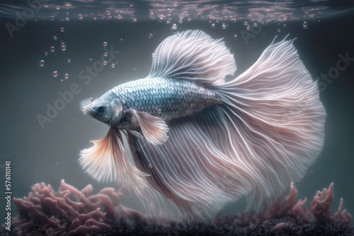 white beta fish swimming in aquarium photo