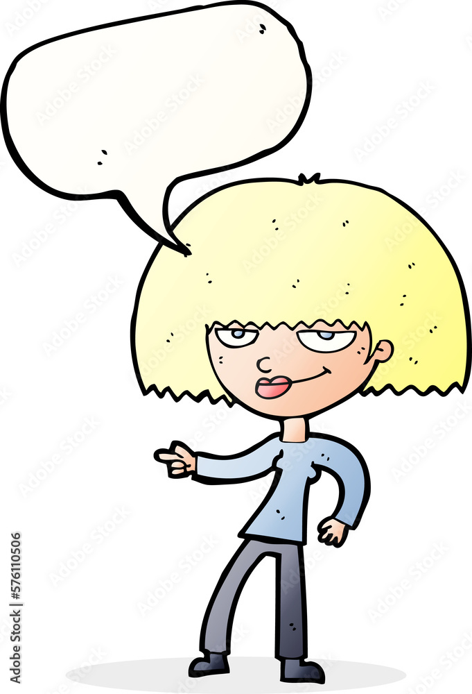 cartoon happy woman pointing with speech bubble cartoon happy woman pointing with speech bubble