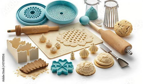  a variety of cookie decorating tools on a white surface. generative ai
