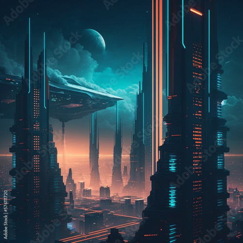 futuristic city skyline at night