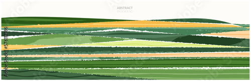 Abstract landscape pattern vector background. Horizontal nature banner. Color field aerial view. Farm panorama, agriculture land template, stripe ornament. Summer flat backdrop. outdoor illustration