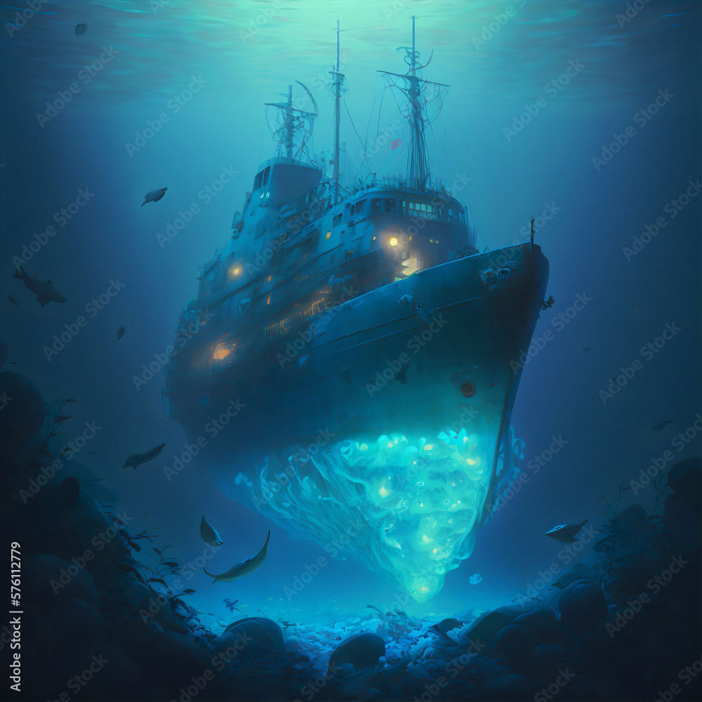 Sunken Memories: A Digital Painting of a Shipwreck in the Deep Sea. Generative AI
Sunken Memories: A Digital Painting of a Shipwreck in the Deep Sea. Generative AI