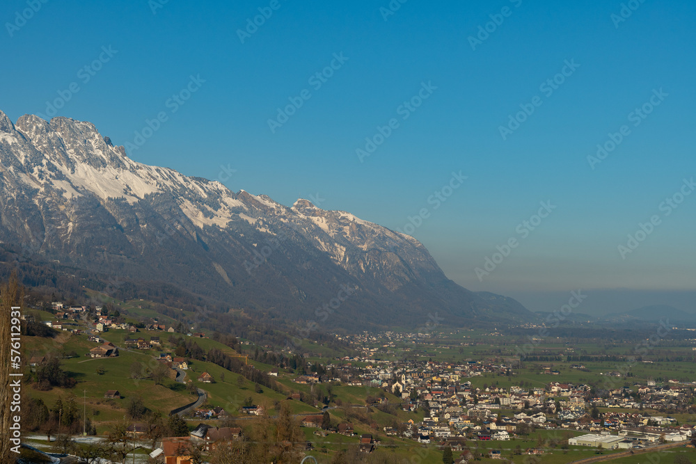 View over the rhine valley from Grabs in Switzerland