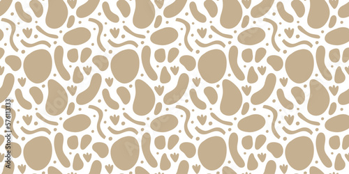 Vector seamless pattern. Abstract repetitive ornament for surface design, printing on paper and fabric. Handdrawn waves, shapes, circles, flowers, leaves, branches. Background for social media post.
