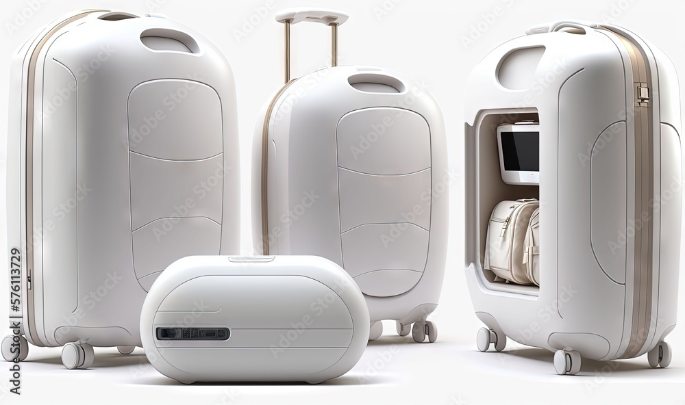 a group of white suitcases sitting next to each other. generative ai a group of white suitcases sitting next to each other. generative ai