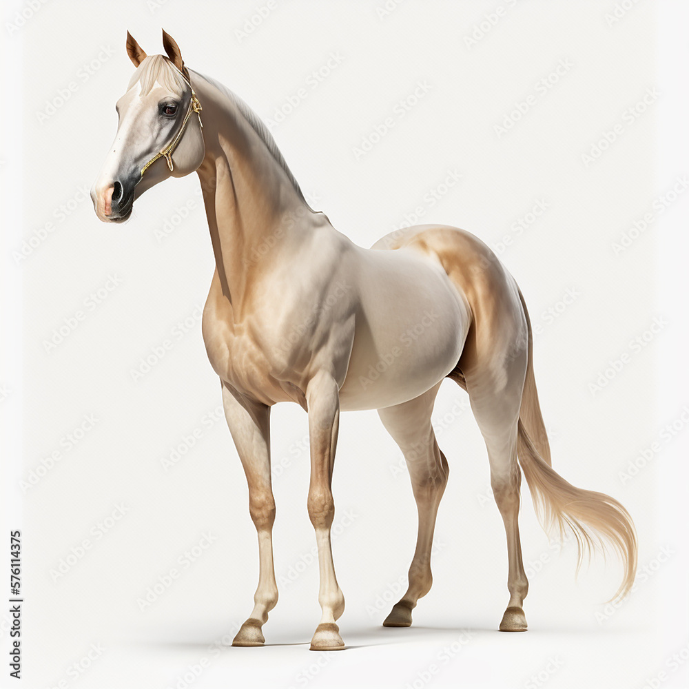 Akhal-Teke breed horse isolated on white, beautiful steed, nice animal