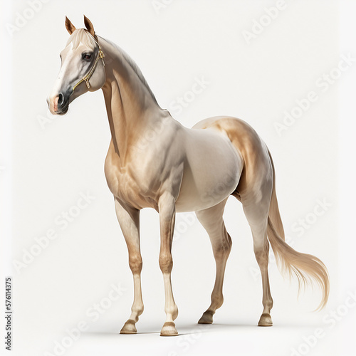 Akhal-Teke breed horse isolated on white, beautiful steed, nice animal