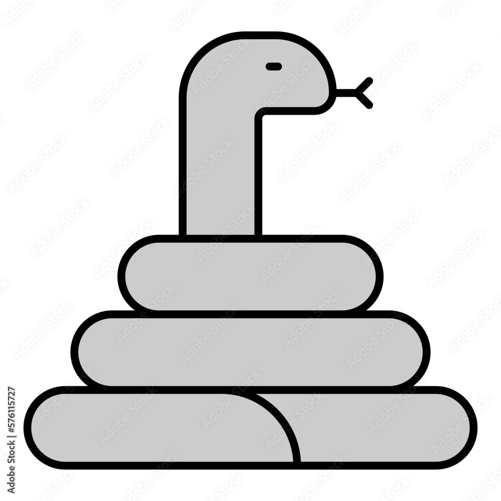 The snake curled up and raised its head in an attack - icon, illustration on white background, grey style The snake curled up and raised its head in an attack - icon, illustration on white background, grey style