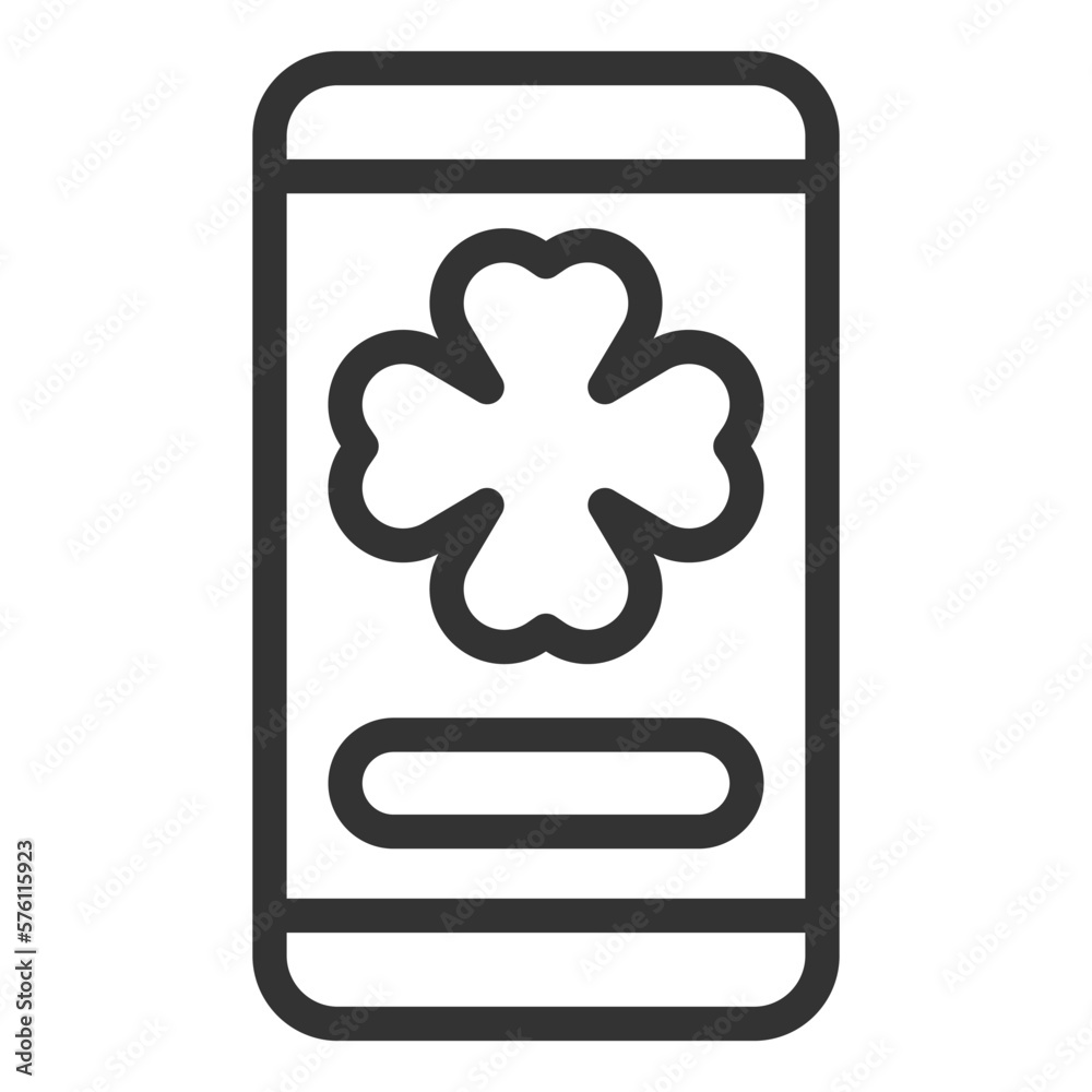 Obraz premium Clover leaf on smartphone screen - icon, illustration on white background, outline style