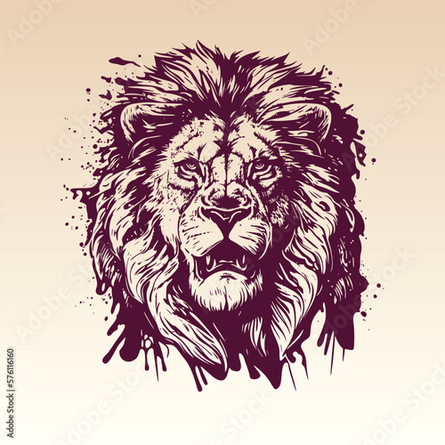 Hand drawn Lion Head illustration. Vintage woodcut engraving style vector illustration.