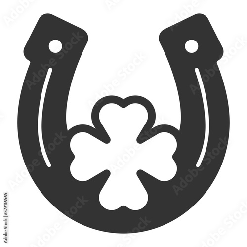Horseshoe for good luck and clover leaf - icon, illustration on white background, glyph style