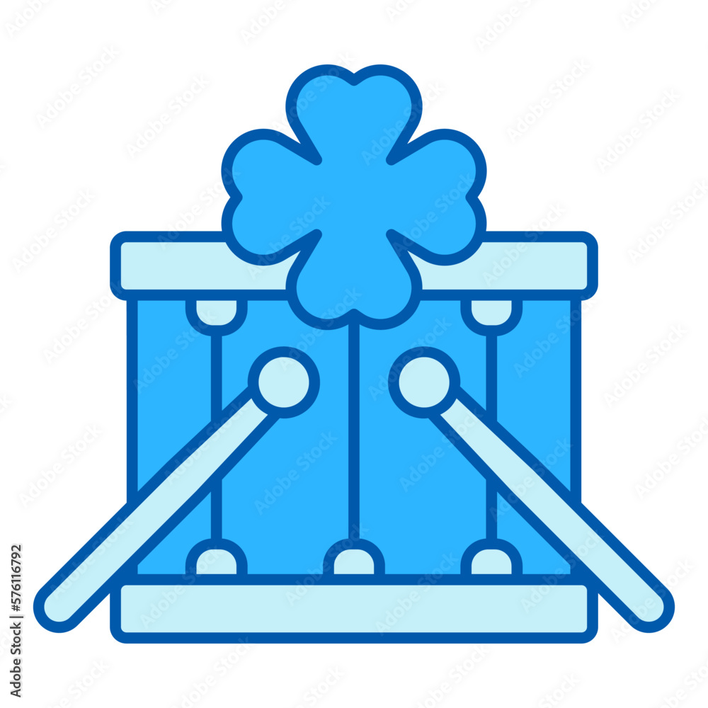 Drum with sticks and clover leaf - icon, illustration on white background, similar style Drum with sticks and clover leaf - icon, illustration on white background, similar style