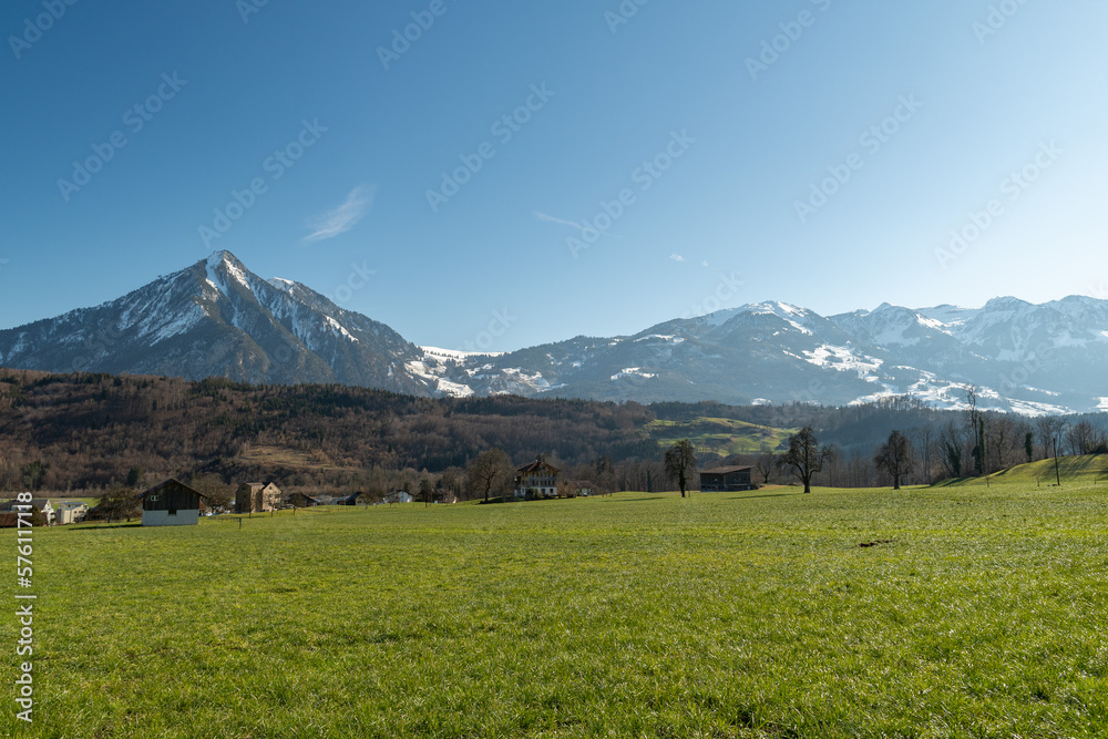 Mountain panorama in Alpnach in Switzerland