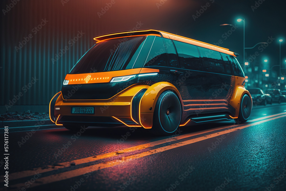 Taxi electric car with autopilot, autonomous driving, the future, futuristic, ai