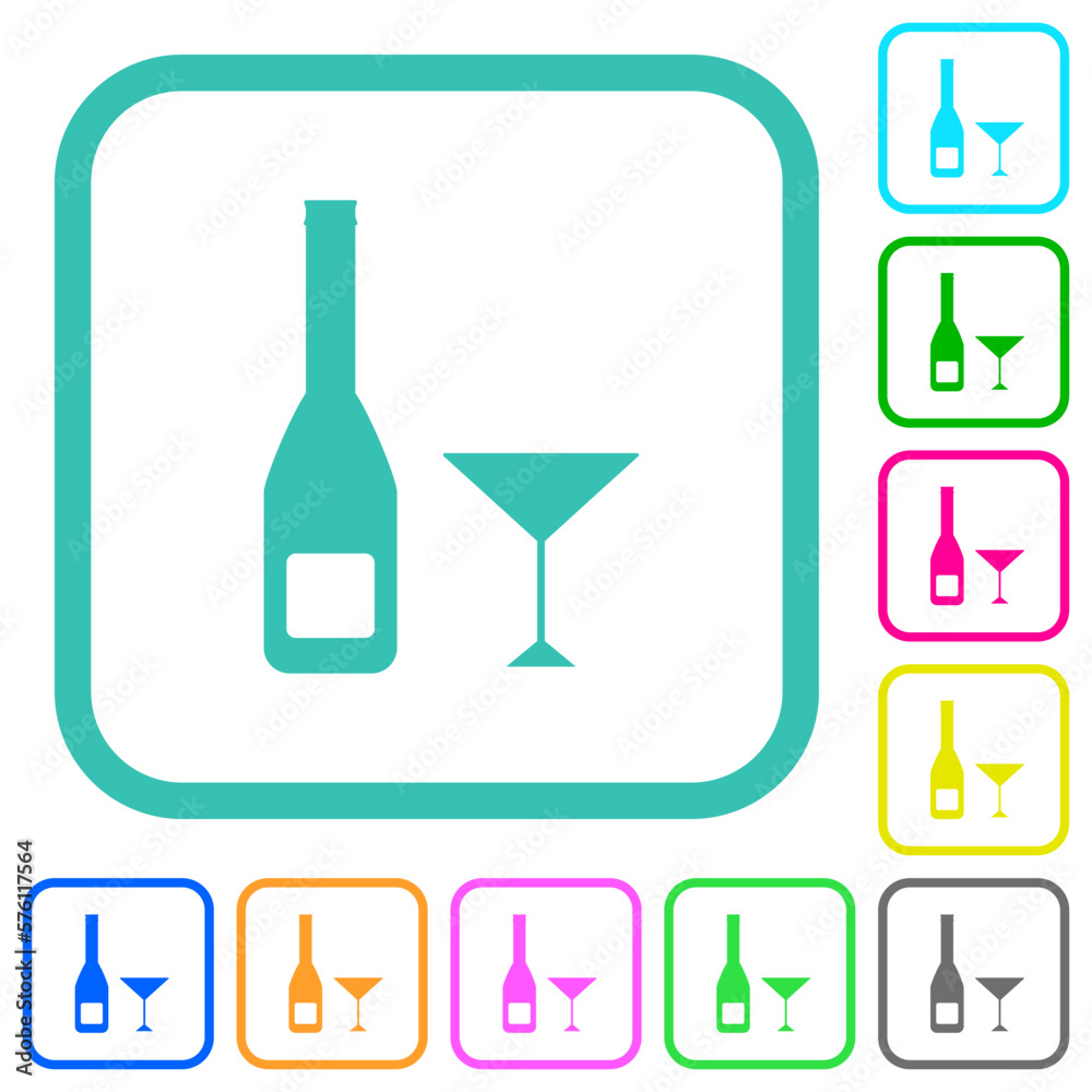 Wine bottle and glass vivid colored flat icons Wine bottle and glass vivid colored flat icons