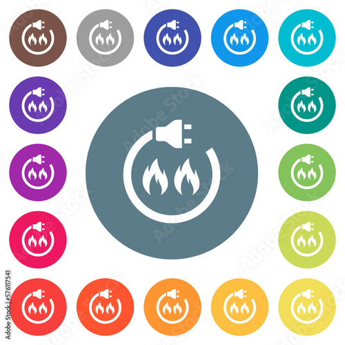 Gas energy flat white icons on round color backgrounds