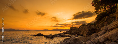 summer coast in Croatia, wonderful sunset view, Rijeka resort near Lovran, Kostrena beach, Istria, Croatia, Europe...exclusive - this image is sold only on Adobe stock
