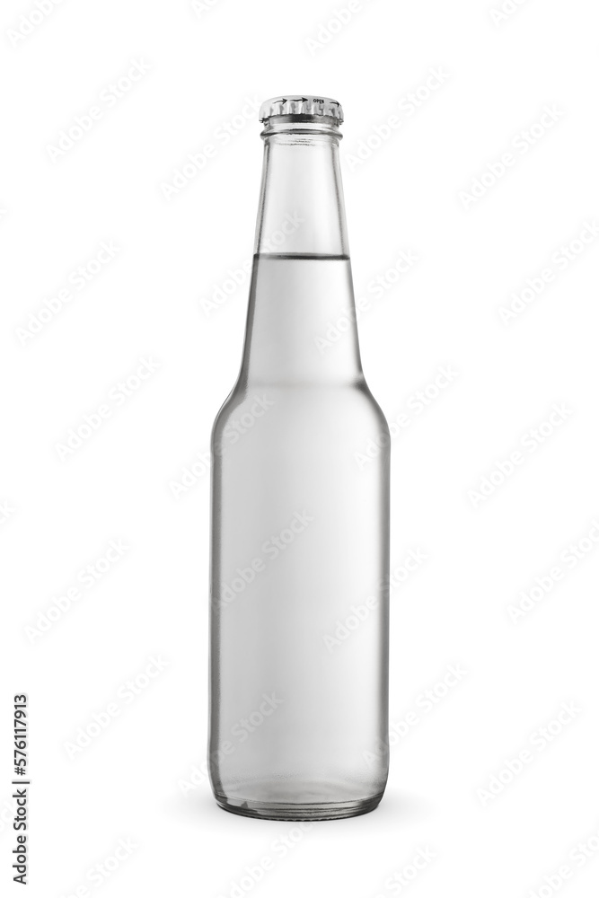 Frosted glass transparent bottle of water isolated on a white. - obrazy, fototapety, plakaty 