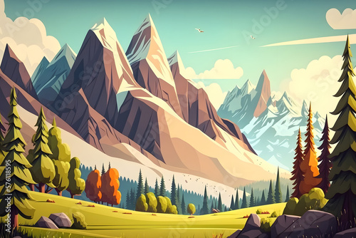 Cartoon mountains background. Made with Generative AI