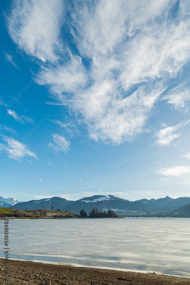 View over the lake Sihlsee near Einsiedeln in Switzerland