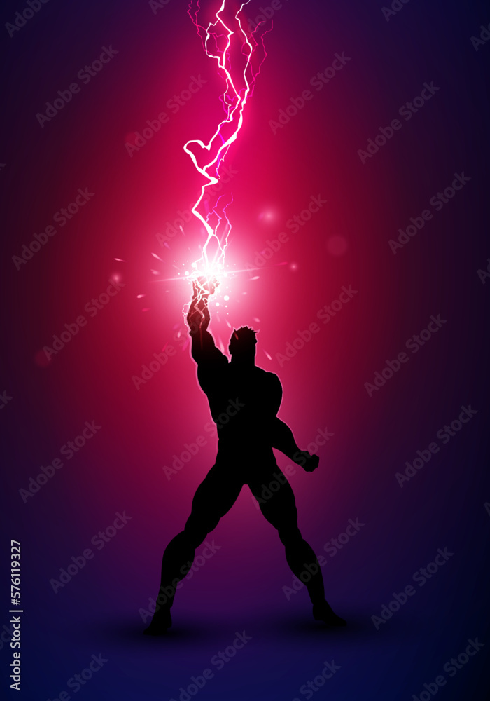Superhero Or Villain With Red Lightning Force
