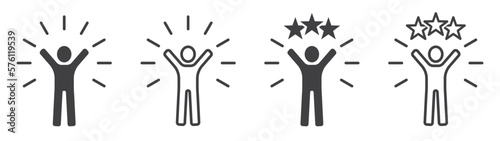 Set of self-confidence icons. Motivation symbol, life skills, self-confident and successful person.