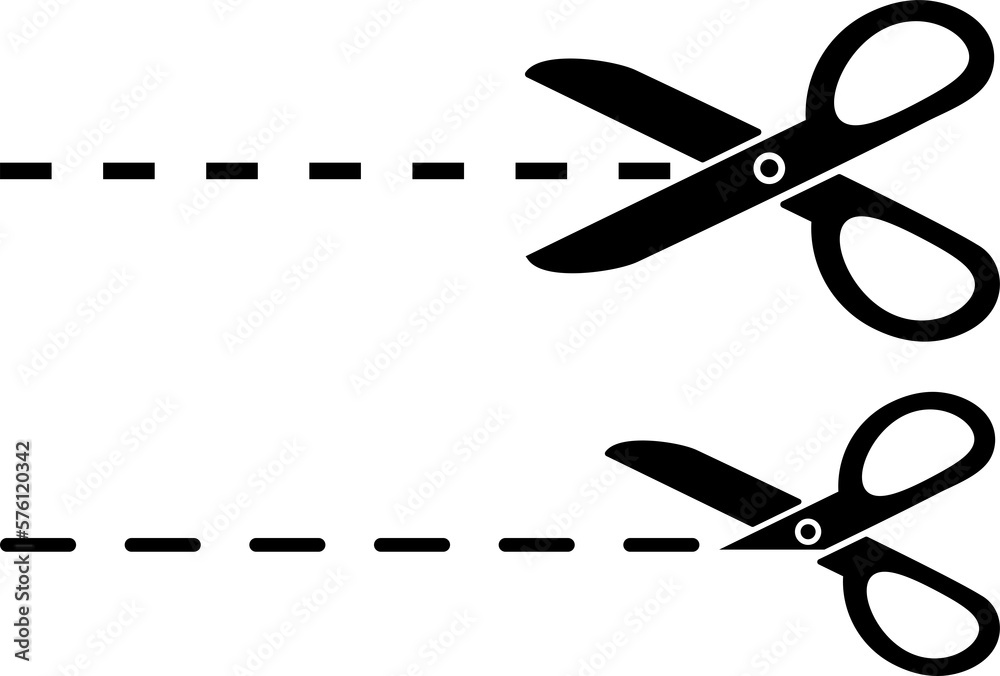 Scissors with cut lines set. PNG image - obrazy, fototapety, plakaty 