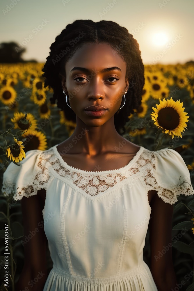 White dress with new arrivals sunflowers