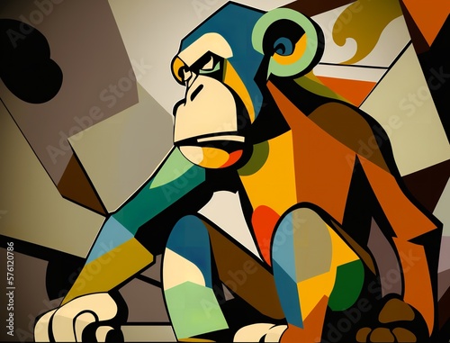 Monkey in colorful cubism style